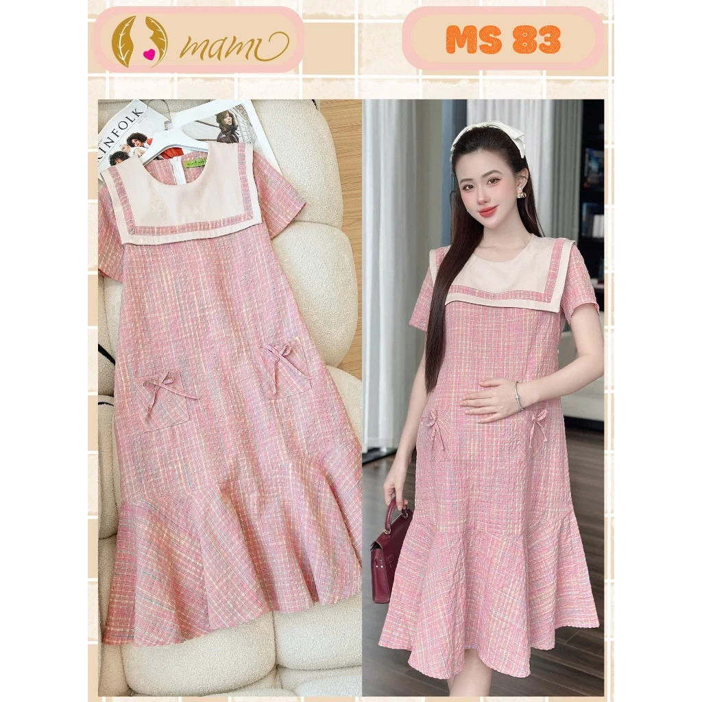 Đầm váy bầu công sở MAMI MS83 đầm suông đuôi cá chất liệu thô hàn mềm mát không nhăn