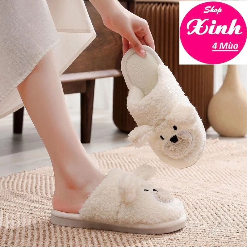 Dép Bông (Mặt Cừu) Dễ Thương, Dép Đi Trong Nhà Lông Xù Mềm Mịn Đế Cao Su Chống Trơn Trượt (SX4M)
