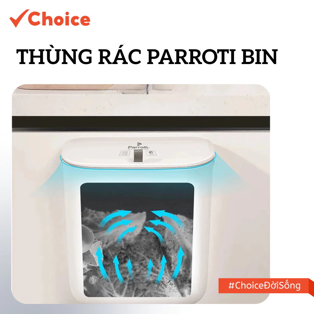 [Choice] Thùng rác Parroti Bin ECP8 treo tủ bếp có nắp đậy thông minh, dán tường