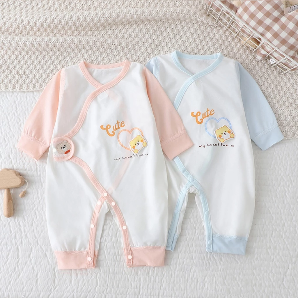 Body cotton dài tay Bodysuit cho bé trai bé gái sơ sinh mùa thu đông Áo liền quần cúc chéo SLT198