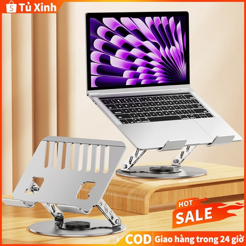 Giá đỡ máy tính xách tay/Giá đỡ Laptop chân xoay 360 độ, Đế tản nhiệt kê laptop Máy tính bảng Ipad hợp kim nhôm