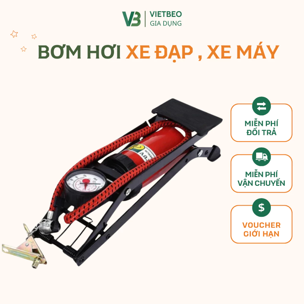 Bơm Đạp Chân Mini 2 Ống Piston DIDOOGLT Khung Kim Loại Chịu Lực, Tích Hợp Đồng Hồ Đo Áp Suất