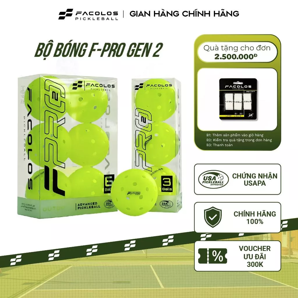 Bộ Bóng Pickleball Facolos F-Pro Gen 2 Performance Pickleball tiêu chuẩn (USAPA) 40 lỗ với đường kính 74mm