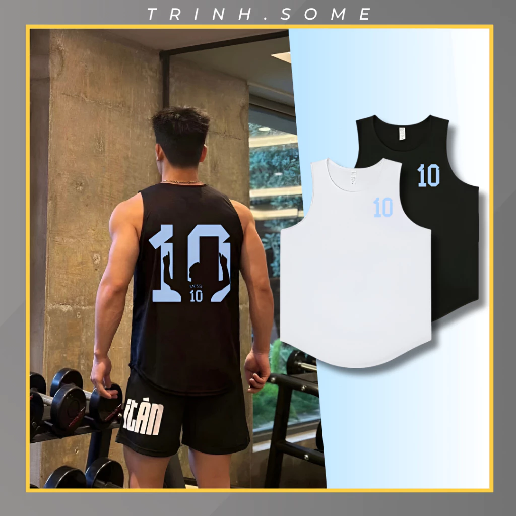 Áo Ba Lỗ Thể Thao Nam Áo Tanktop Sát Nách, Cổ Tròn In Số 10 Hình In Lưng Cá Tính Phù Hợp Chơi Bóng Đá, Bóng Rổ. MÃ: BL