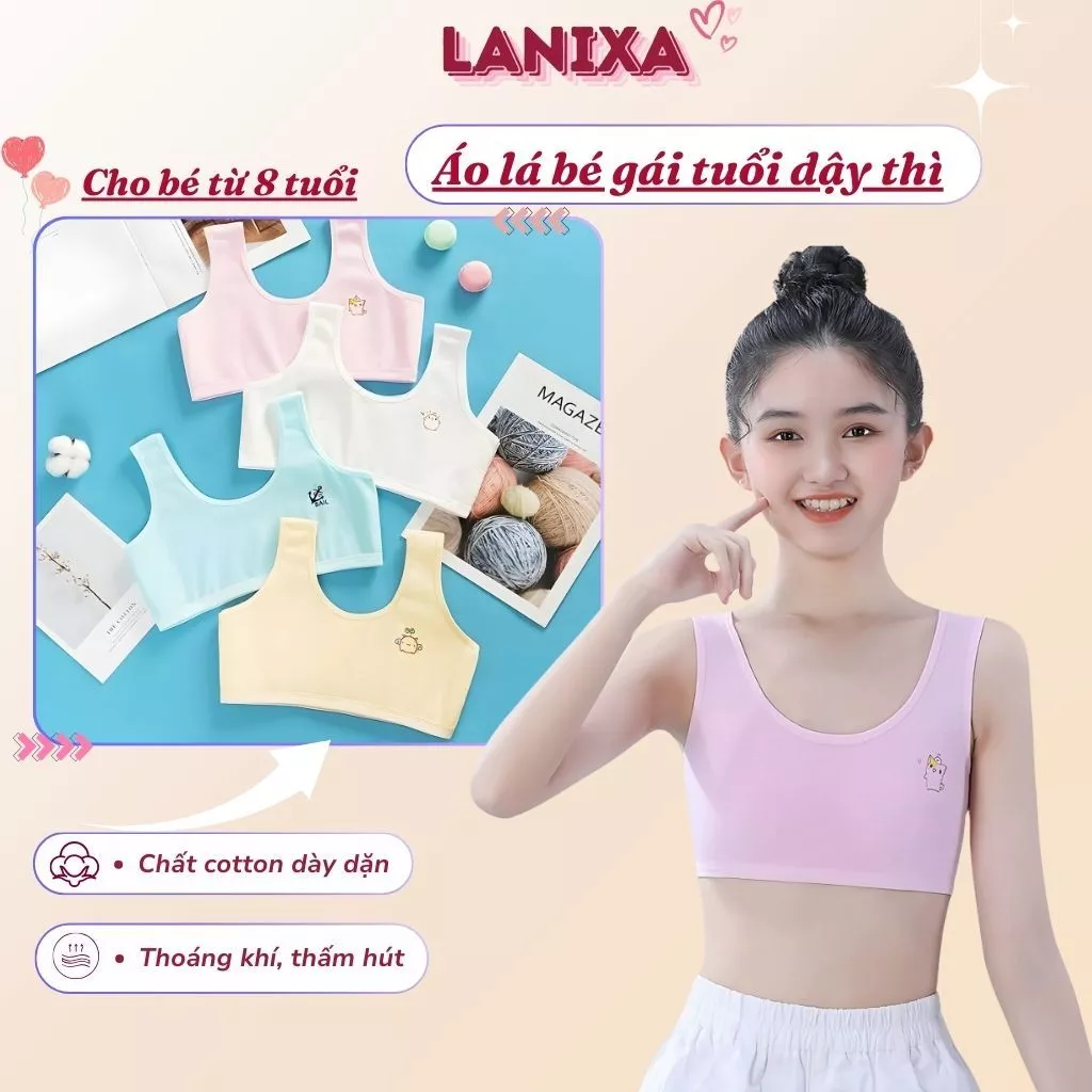 COMBO 3 Áo lót lá học sinh không đệm mút dây bản to chất cotton thoáng khí xinh xắn cute LANIXA B341