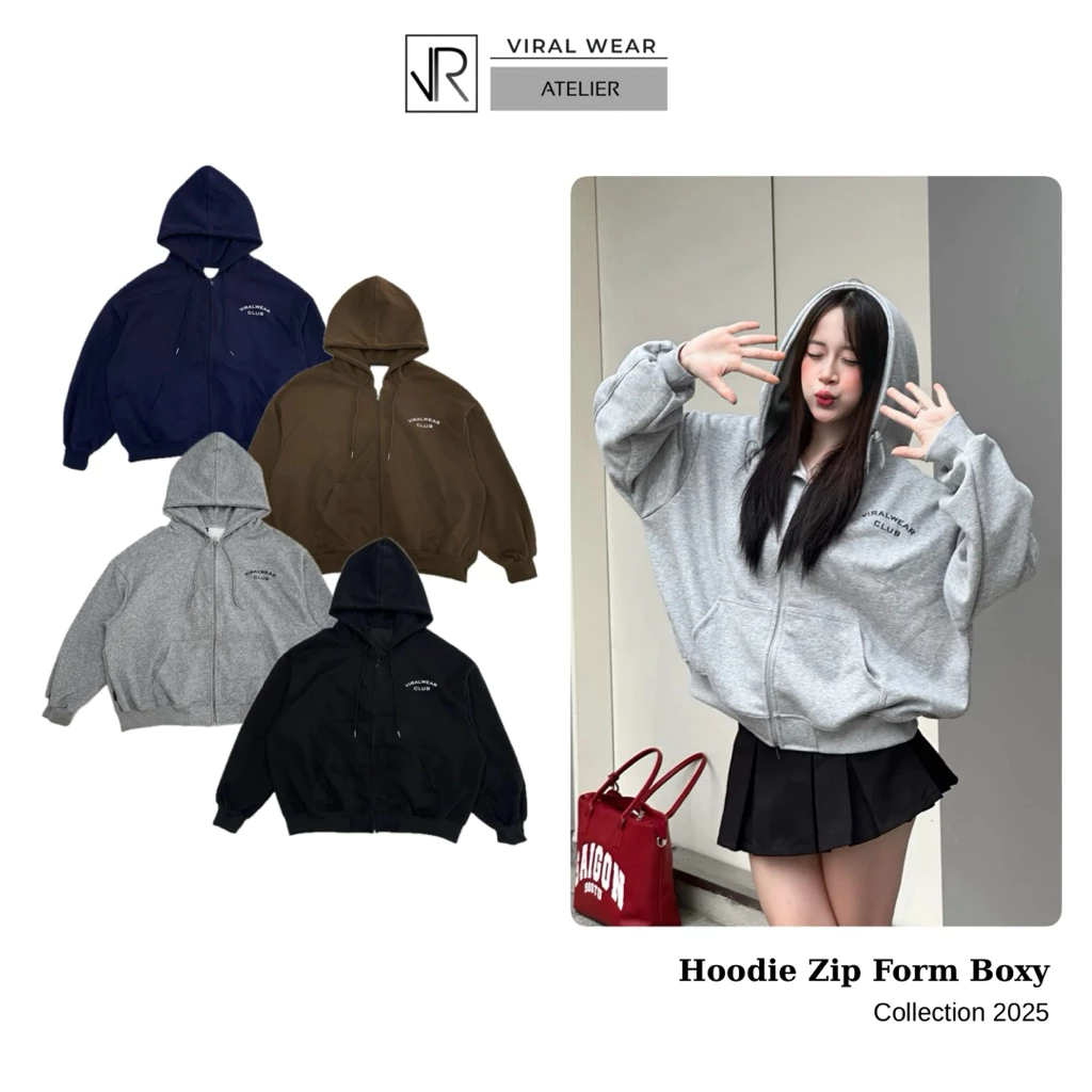 [ KHÔNG XÙ LÔNG ] Áo Khoác Hoodie Zip Form Boxy In Lụa Viralwear Unisex Chất Nỉ 2 Da Mặc Được 4 Mùa