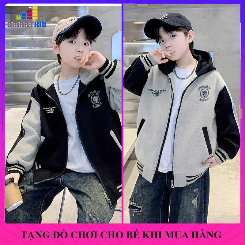 [18-52kg] Áo khoác bomber, áo khoác bé trai mẫu RETR, áo thu đông nam nữ, chất nỉ bông dày dặn, áo khoác nam nữ