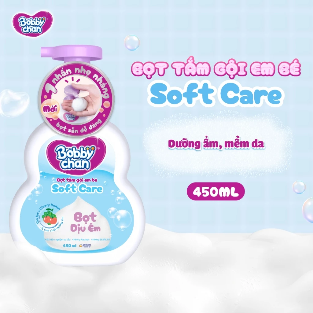 [MỚI RA MẮT] Bọt tắm gội em bé Soft Care - Làm sạch dịu nhẹ, dưỡng ẩm chuyên sâu 200ml/450ml