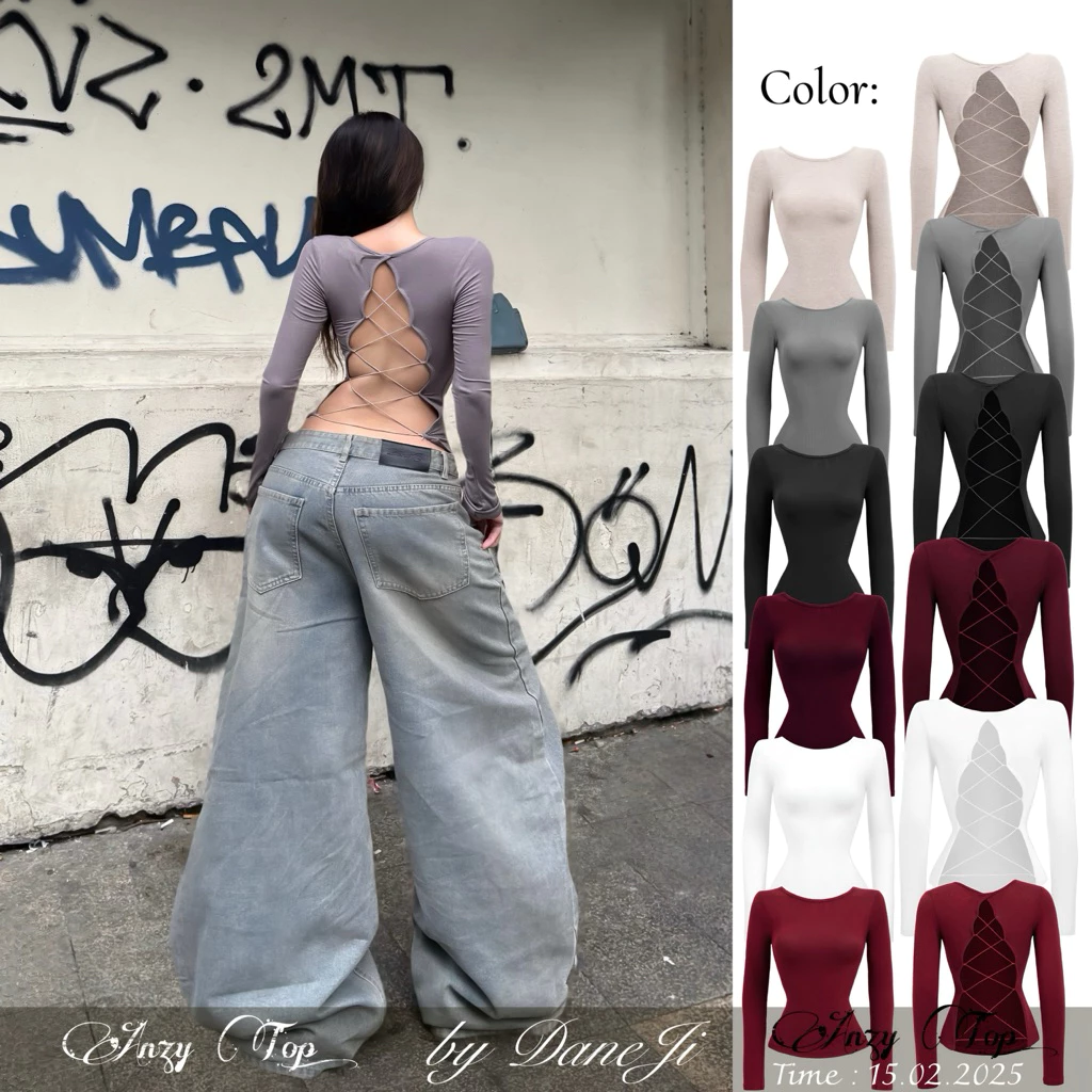 [ 𝐀𝐍𝐙𝐘 𝐓𝐎𝐏 ] Áo thun croptop slimtop hở lưng DANEJI , đan dây sau , chất thun lạnh co dãn
