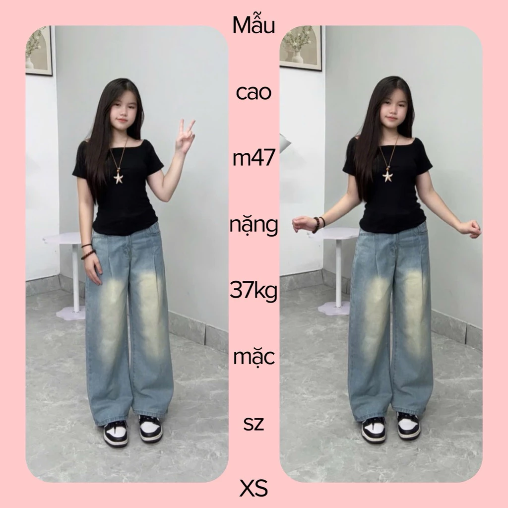 (SUÔNG RỘNG NẤM LÙN) QUẦN JEANS NỮ XẾP LY ỐNG RỘNG MÀU XANH MÀI VÀNG NHẠT nhận đoen từ m42 -m52