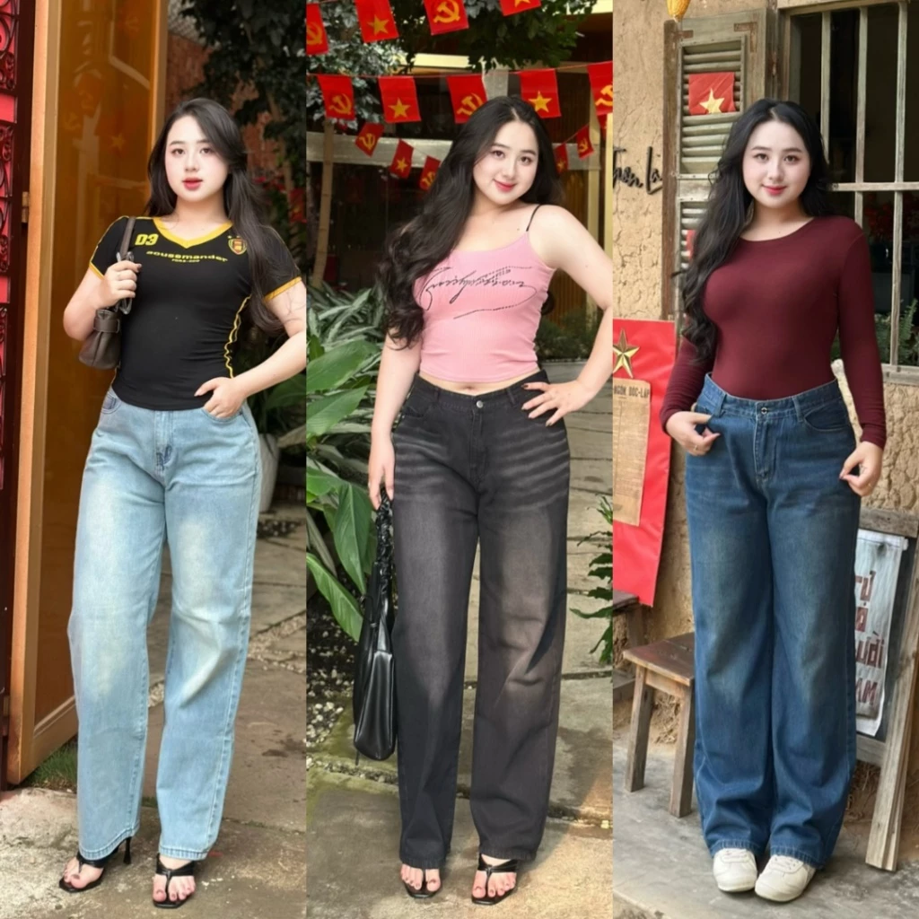 Quần Jean Suông Ống Rộng Màu Xanh Nhạt Mài Thời Trang BigSize hot hit 0029 0024 quần bò nữ ống rộng