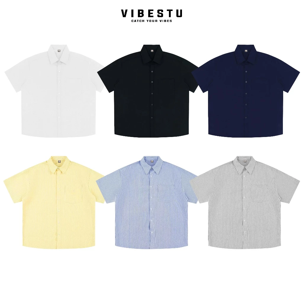 Áo Sơ Mi Tay Ngắn Local Brand VIBESTU  Áo Sơ Mi Nam Nữ Form Boxy Chất Liệu Oxford