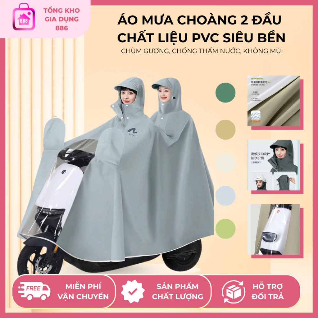 Áo Mưa Choàng 2 Đầu Fashion, Chất Liệu PVC Siêu Bền, Áo Mưa Đi Xe Máy Trùm Gương, Chống Thấm Tốt, Chống Dính Và Không Mù
