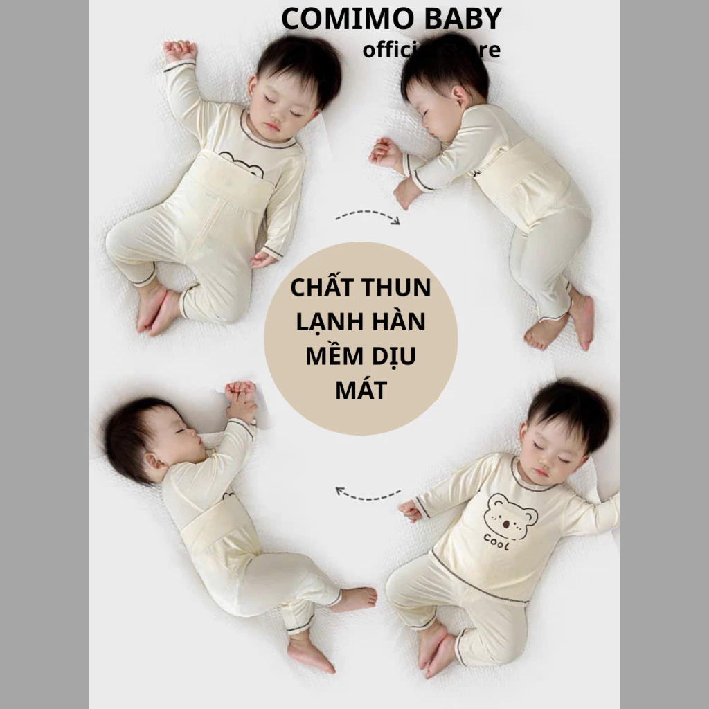 Bộ dài tay thun lạnh cho bé COMIMO BABY, Bộ quần áo dài tay cho bé trai bé gái 5-18kg