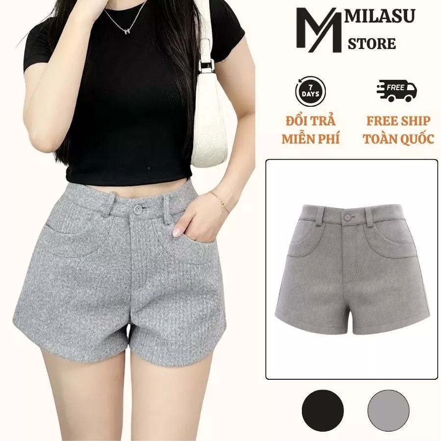 Quần Short Nữ Dạ Ép Cạp Cao Có Đỉa Thắt Lưng Milasu Quần Đùi Cạp Khuy Có Túi May Nổi 473