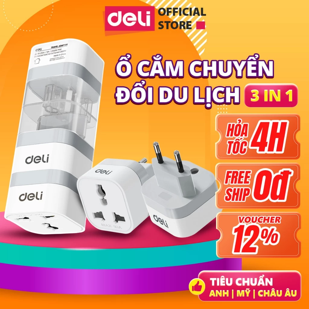 Ổ Cắm Chuyển Đổi 3 Chân Sang 2 Chân, Ổ Cắm Tiêu Chuẩn Châu ÂU, Mỹ, Anh Dùng Đa Quốc Gia Du Lịch