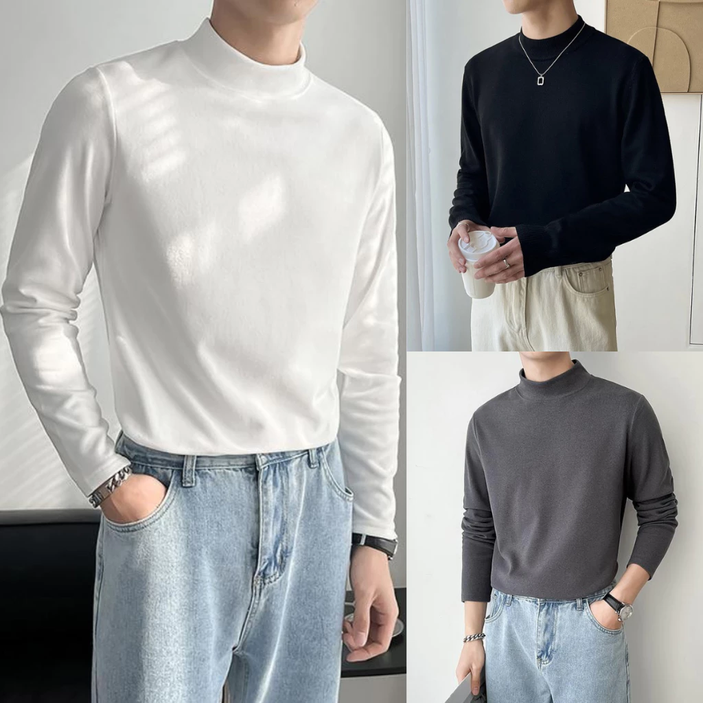 Áo Giữ Nhiệt Nam Nữ Thun Nỉ Cổ Cao 3 Phân Co Giãn 4 Chiều Áo Nỉ Unisex Đen - Trắng - Nâu Dễ Phối Đồ MIAA