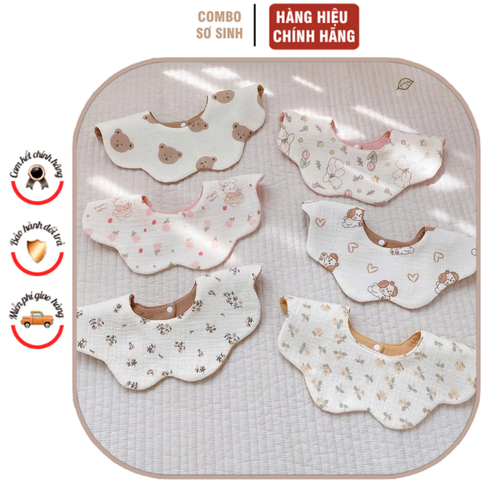 Yếm ăn dặm cổ vuông và yếm cổ tròn 2 lớp organic với chật liệu mềm mịn không gây kích ứng cho da an toàn sử dụng