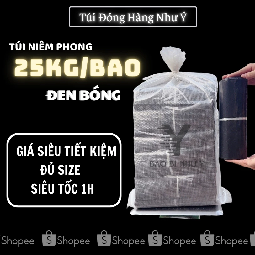 [1 BAO 25KG] Túi Gói Hàng , Túi Niêm Phong Màu Đen Siêu Dai Siêu Rẻ Đủ Size