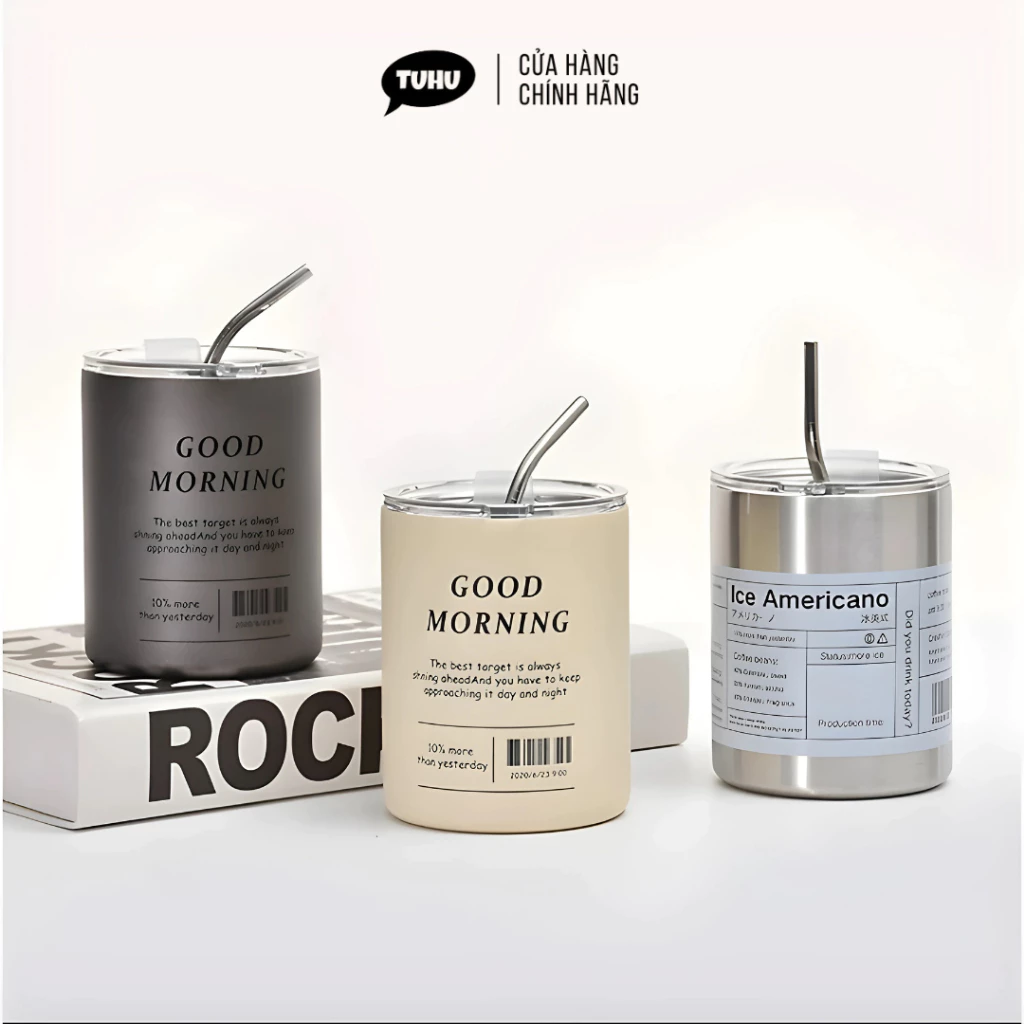 Ly giữ nhiệt iced americano inox 304 cao cấp chống gỉ, cốc uống nước giữ nhiệt có ống hút tiện lợi – TUHUHOUSE