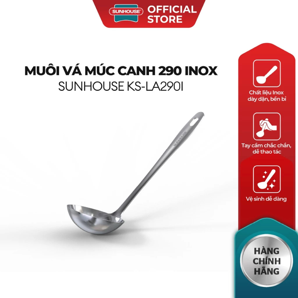 Muôi vá múc canh 290 inox Sunhouse  KS-LA290I - Inox chống gỉ dày dặn - Tay cầm chắc chắn - Dễ vệ sinh