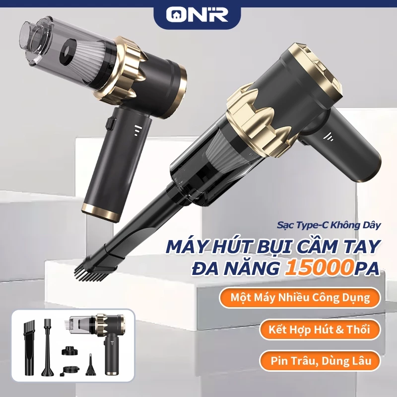 Máy Hút Bụi Cầm Tay Đa Năng, Máy Hút Bụi Ô Tô Không Dây 15KPA, Hút & Thổi 2 Trong 1, BH 12 Tháng