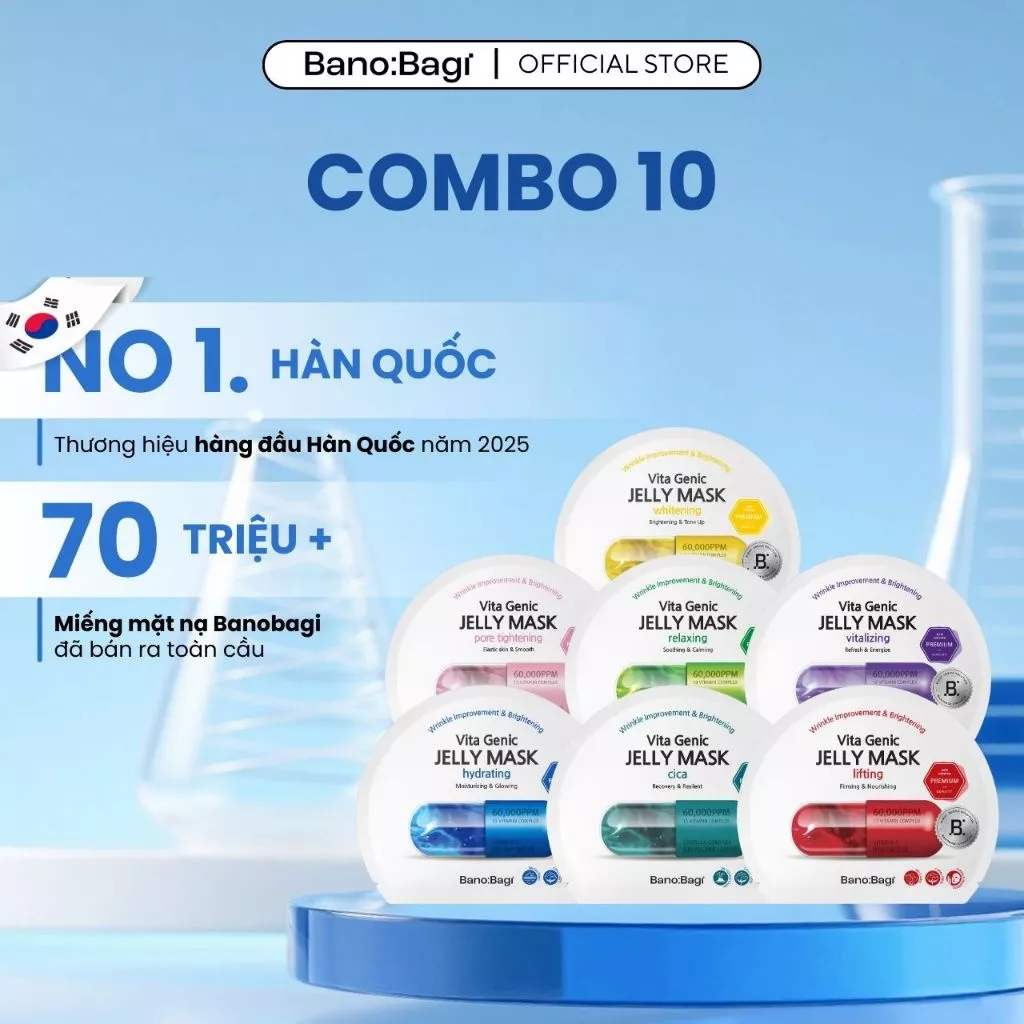 [Tặng 10 Miếng Mặt Nạ Ngủ ]  Combo 10 Miếng Mặt Nạ Dưỡng Ẩm, Cải Thiện Làn Da  Banobagi Vita Genic Jelly Mask 30gx10