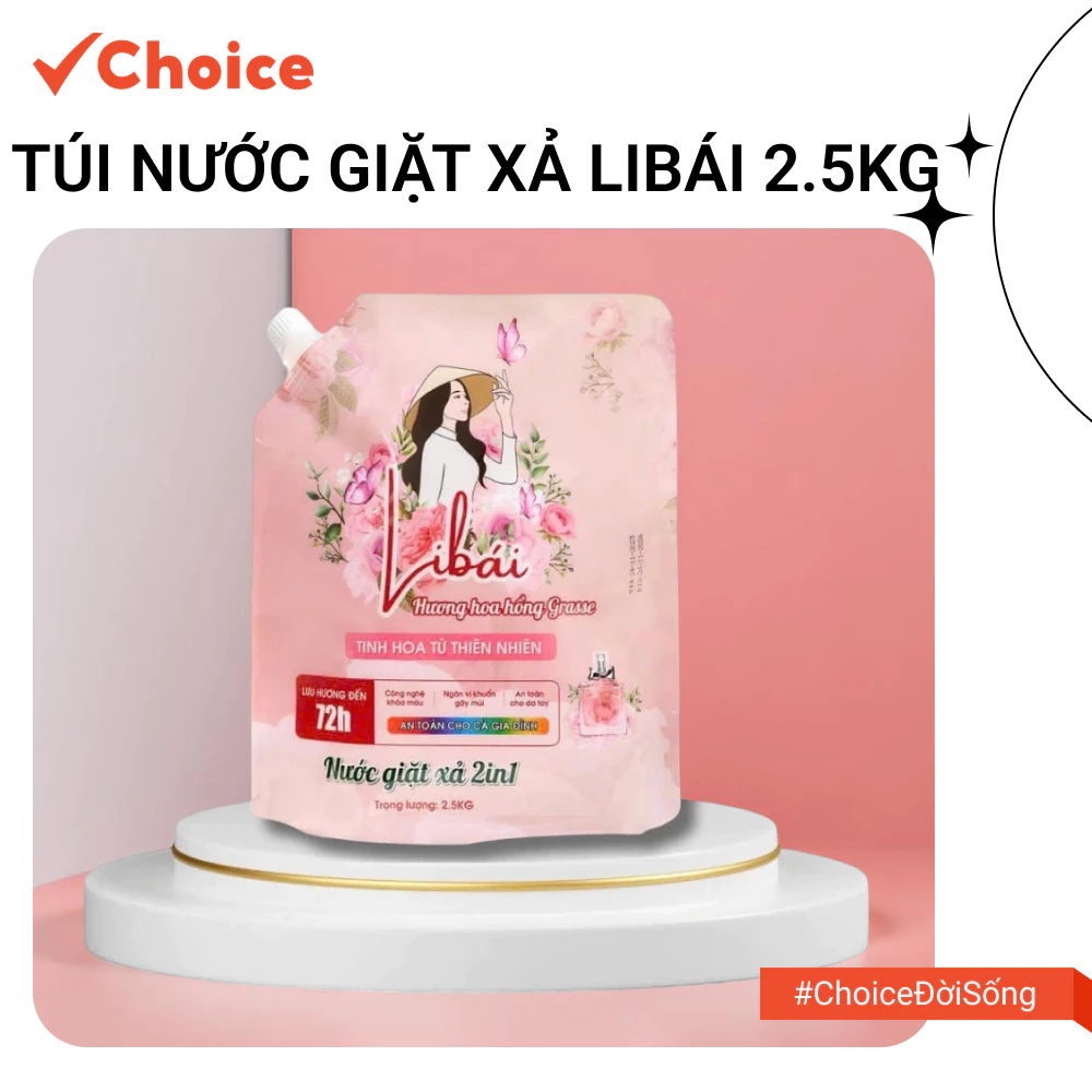 [Choice] Túi Nước Giặt Xả Libái SC1811 Hương Hoa Hồng Grasse 2.5Kg( Túi Hồng )