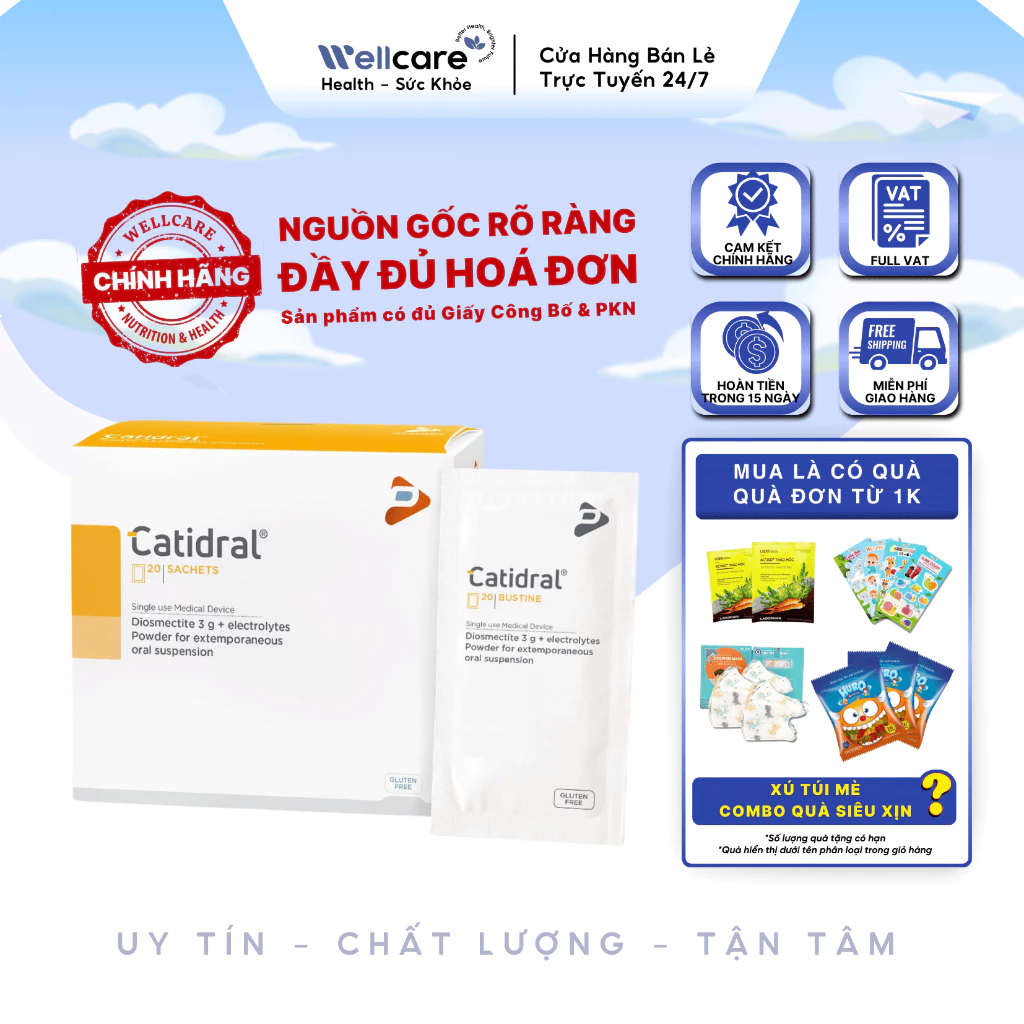 [✨CHÍNH HÃNG]Catidral 30 gói -Bột pha uống hỗ trợ điều trị tiêu chảy, cân bằng điện giải trẻ em trên 2 tuổi và người lớn