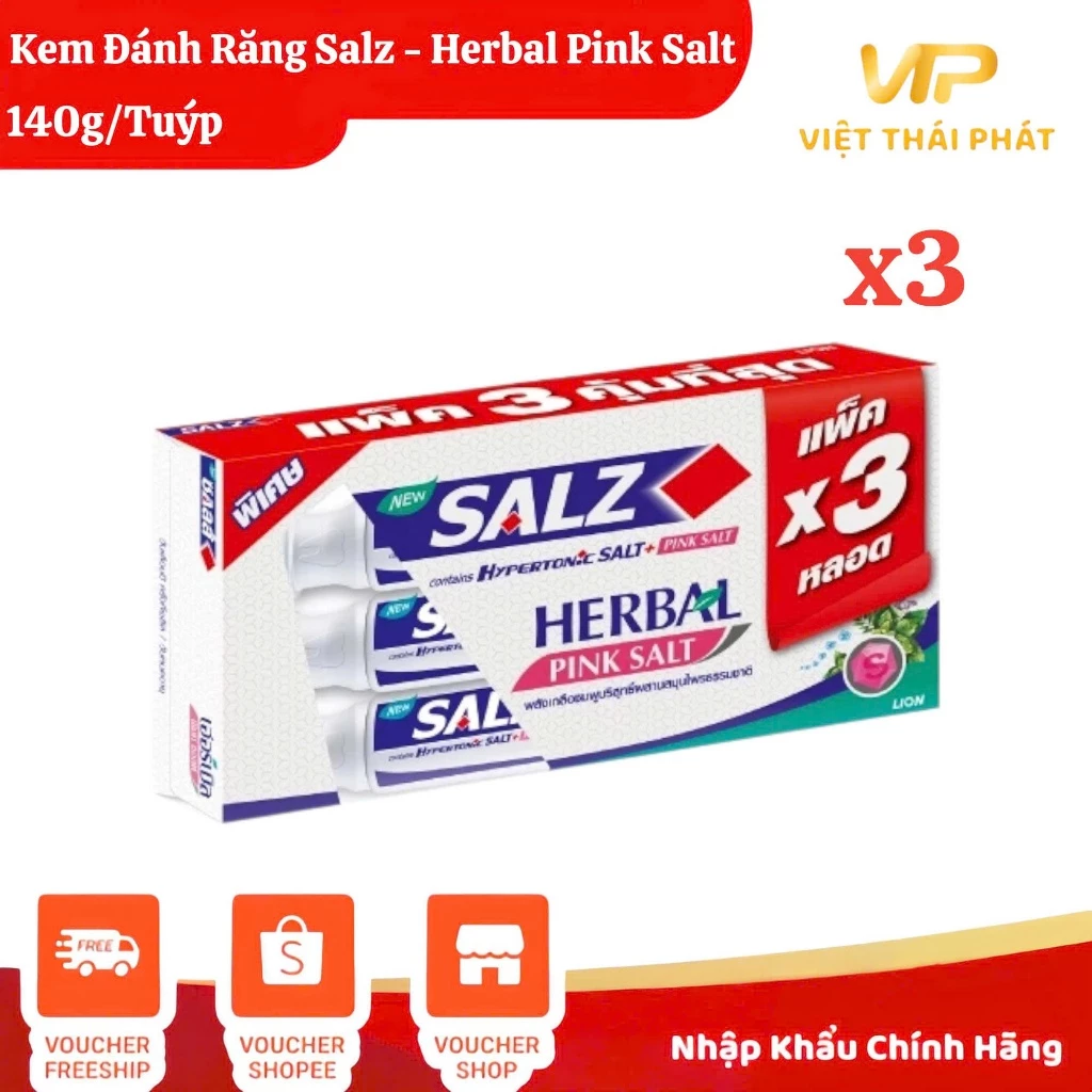 [ Combo 3 tuýp ] Kem đánh răng Salz Fresh | Việt Thái Phát - Hàng Thái Chính Hãng (140g/tuýp)