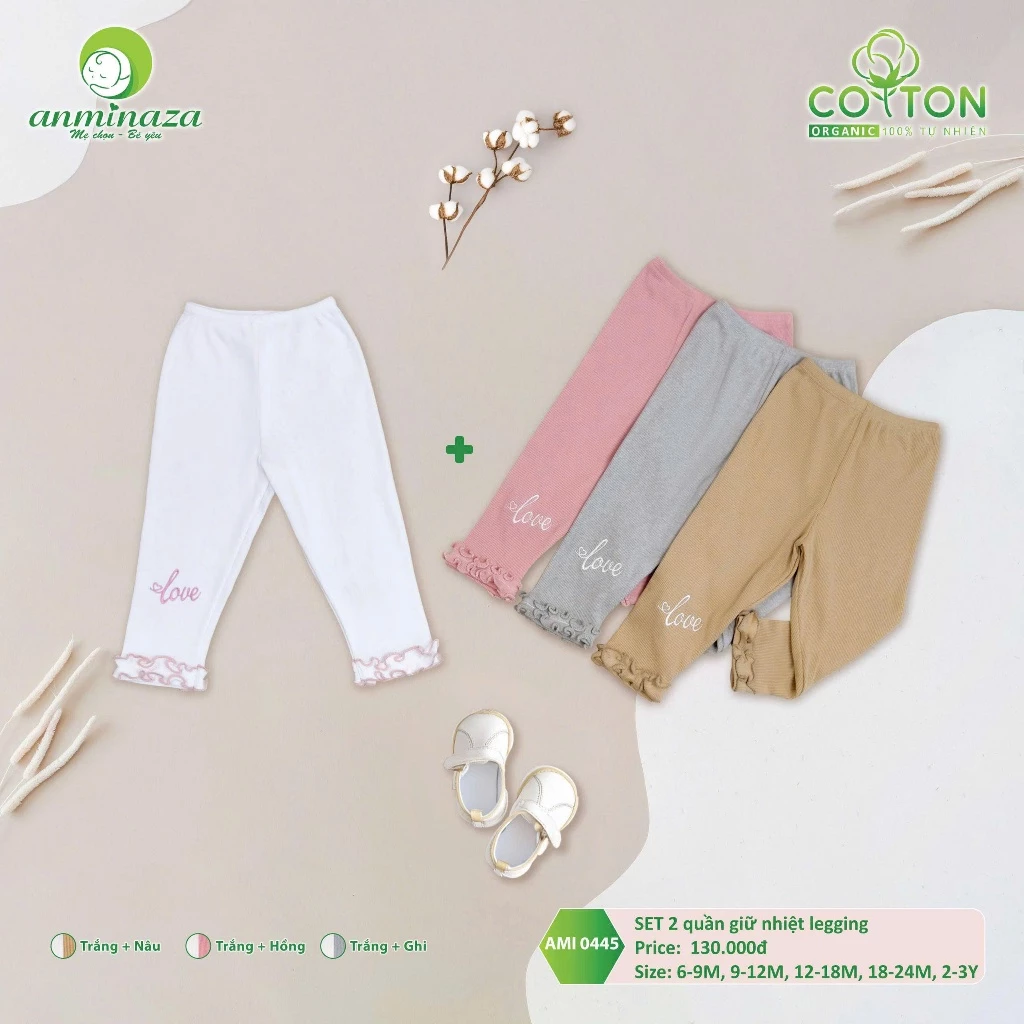 SÉT 2 QUẦN legging hãng anminaza cho bé từ 6 tháng đến 3 tuổi