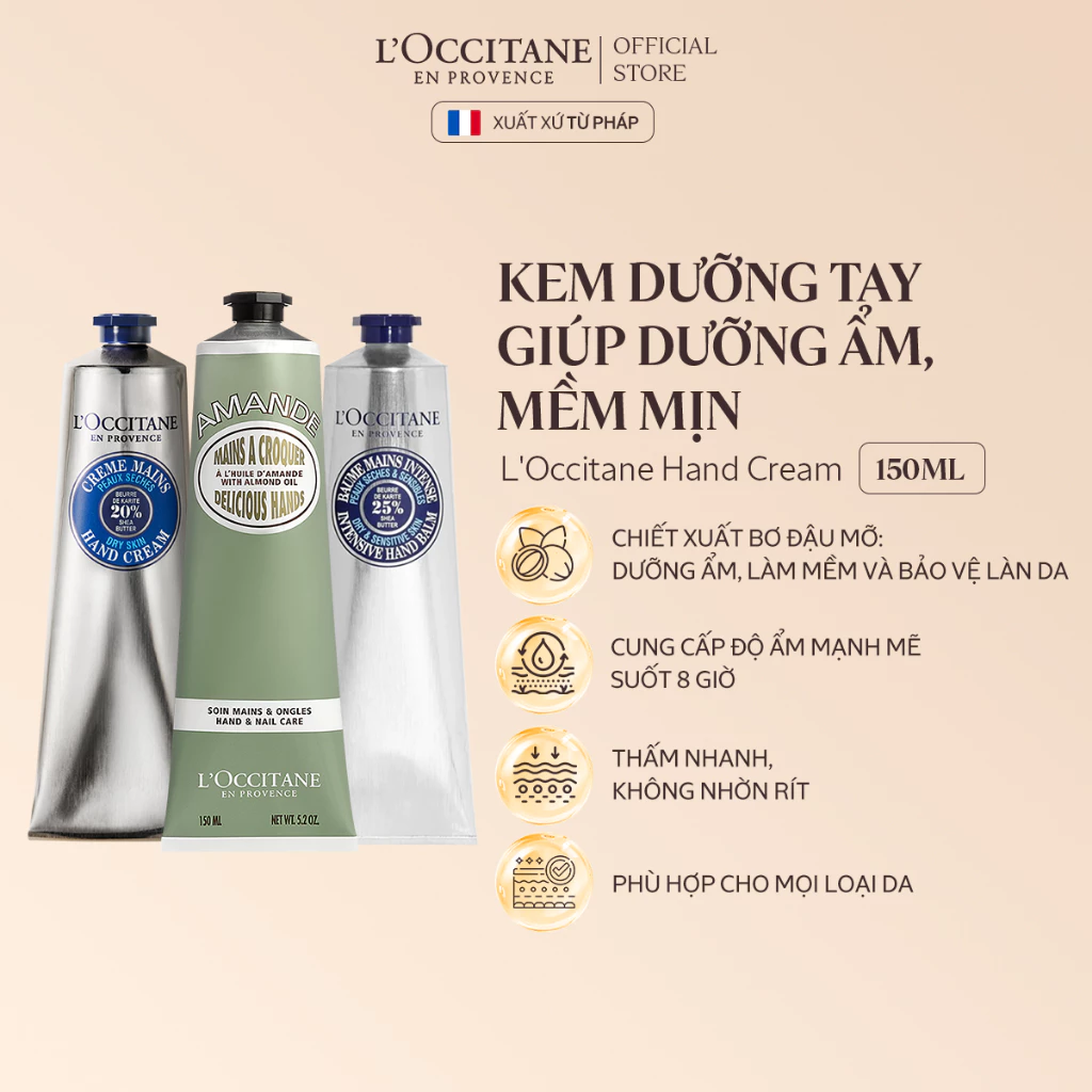 Kem Dưỡng Tay L'Occitane Hand Cream Giúp Dưỡng Ẩm, Mềm Mịn 150ml