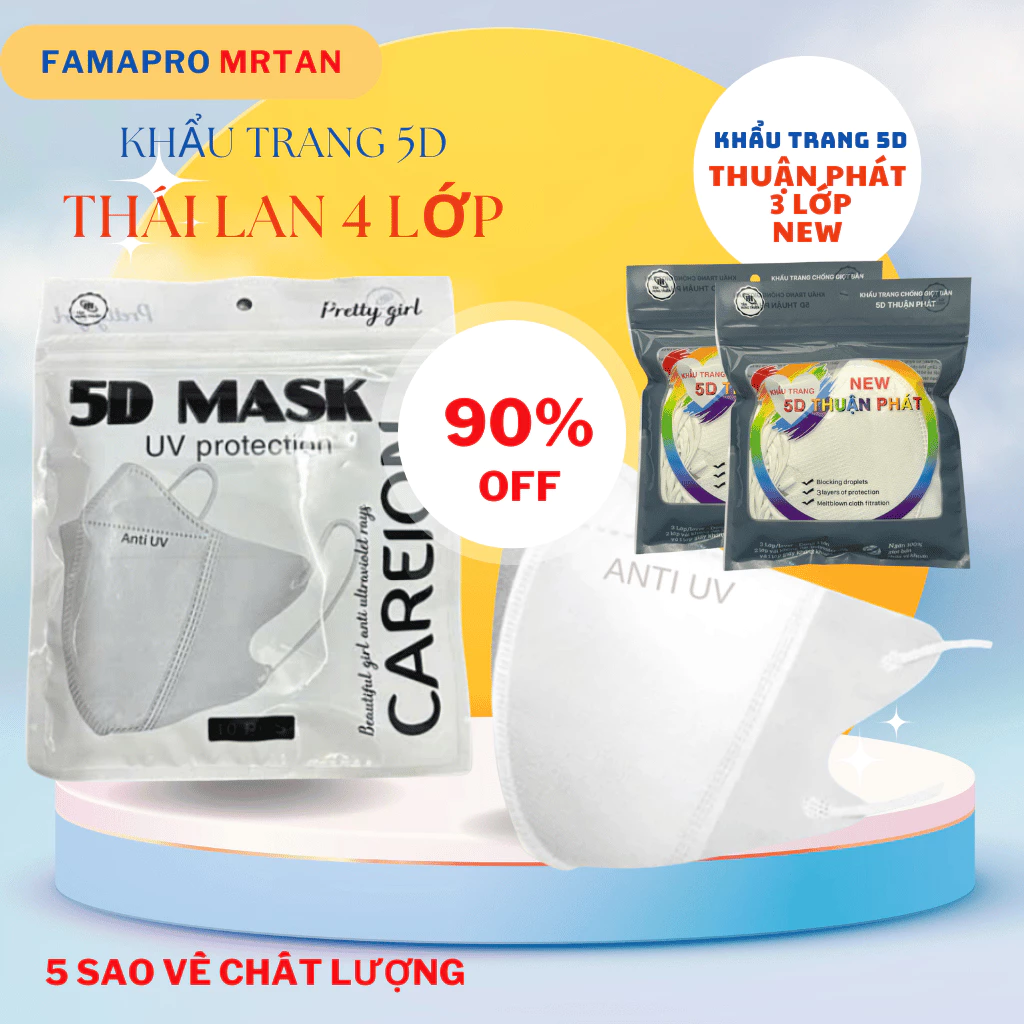 combo 600 chiếc KHẨU TRANG THUẬN PHÁT 3 LỚP THÁI LAN 4 LỚP dày dặn  chính hãng , kháng khuẩn chống bụi mịn đủ màu