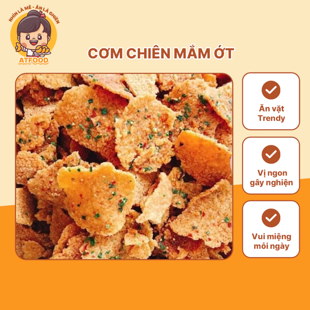 Cơm Cháy Chiên Mắm Ớt 1kg Vỡ Bể Giòn Rụm Ăn Vặt Thơm Ngon Đậm Đà, Snack Cơm Chiên Mắm Tỏi Ớt Siêu Hấp Dẫn