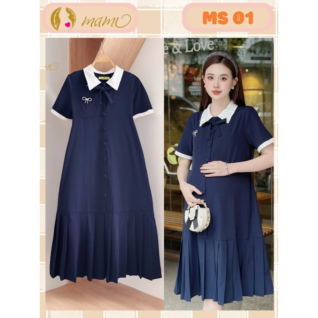 Đầm váy bầu công sở MAMI MS01 thiết kế lịch sự trẻ trung cho mẹ bầu đi làm đi chơi sang, trẻ đẹp