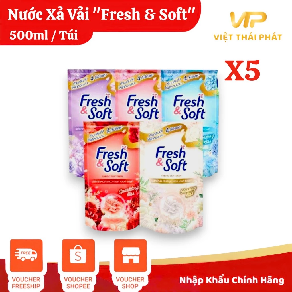 [ Comob 5 Túi ] Nước Xả Fresh & Soft | Việt Thái Phát - Hàng Thái Chính Hãng (500ml/túi)