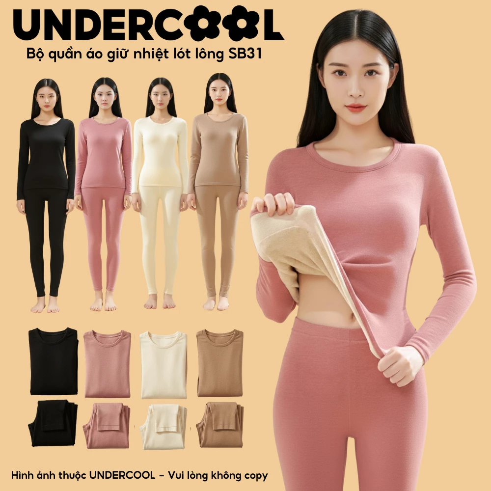 Bộ Đồ Mặc Nhà Giữ nhiệt lót lông UNDERCOOL Bộ Mặc nhà Nữ , giữ ấm cho mùa đông, co giãn 4 chiều, ấm áp SB31