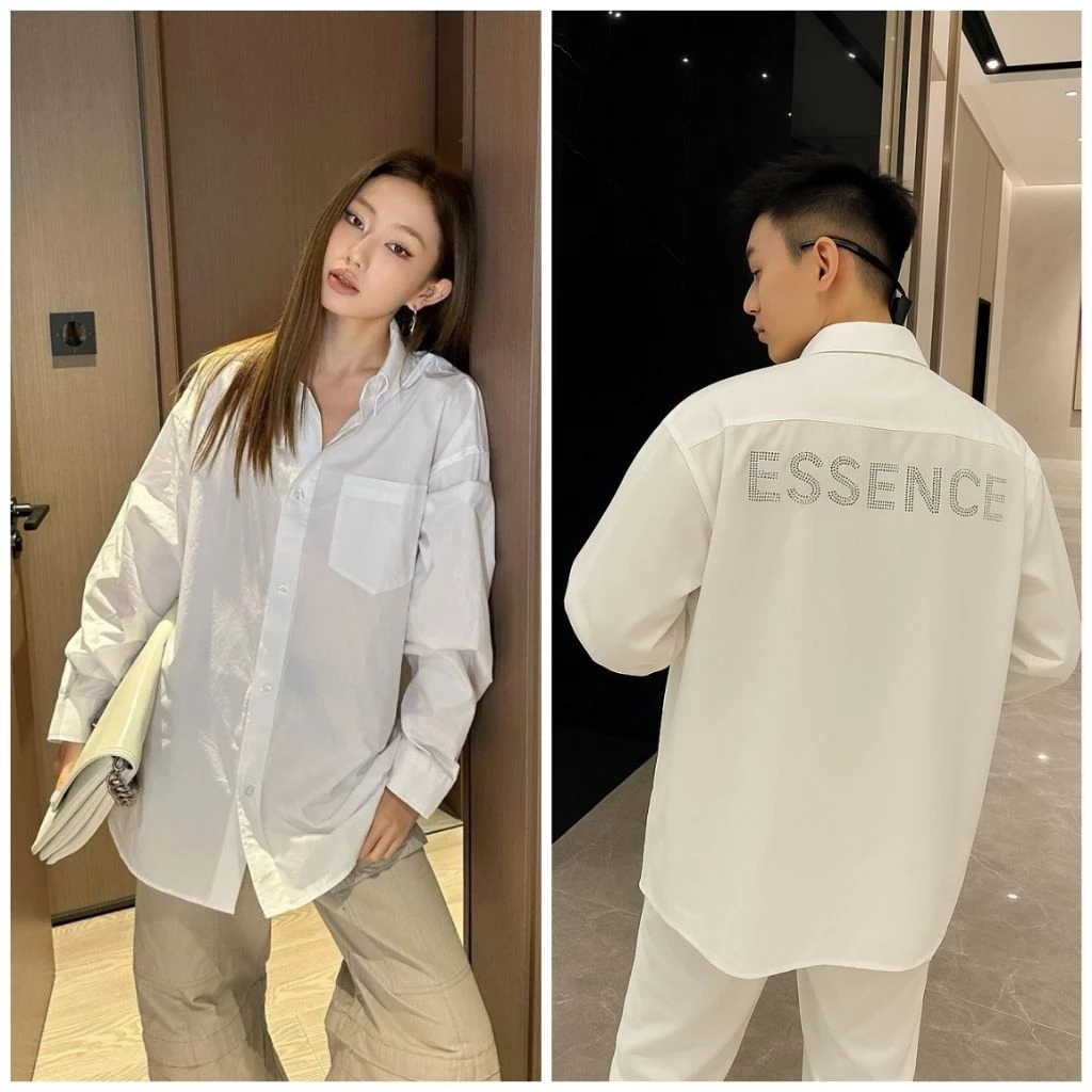 (mới về) Áo Sơ Mi Dài Tay cho nữ và nam Đính Đá MOON ESSENCE phom rộng cá tính