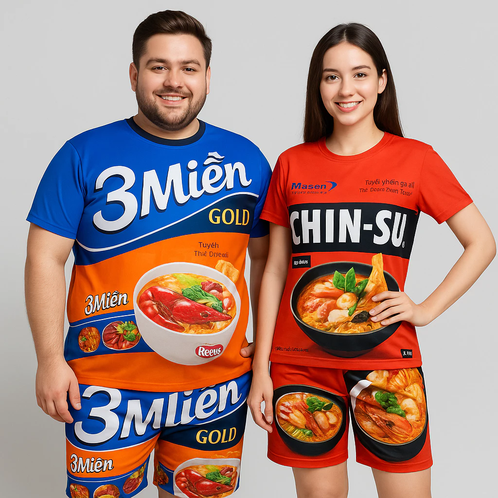 Bộ quần áo Mì Ăn Liền Nam Nữ Hài Hước CHINSU 10KG đến 123KG, Đồ Bộ gia đình hội nhóm, du ịch đi biển mặc sự kiện cosplay