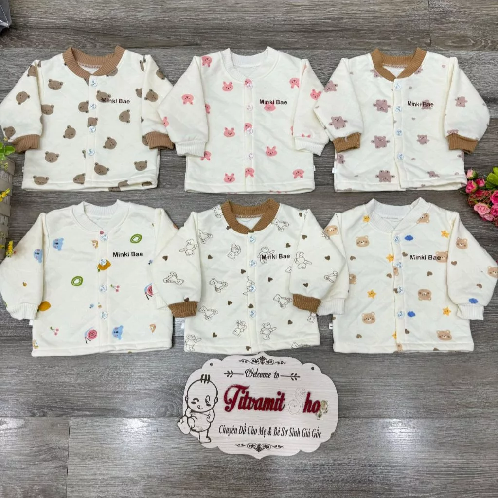 Áo khoác vải trần bông họa tiết cổ trụ cho bé trai, bé gái