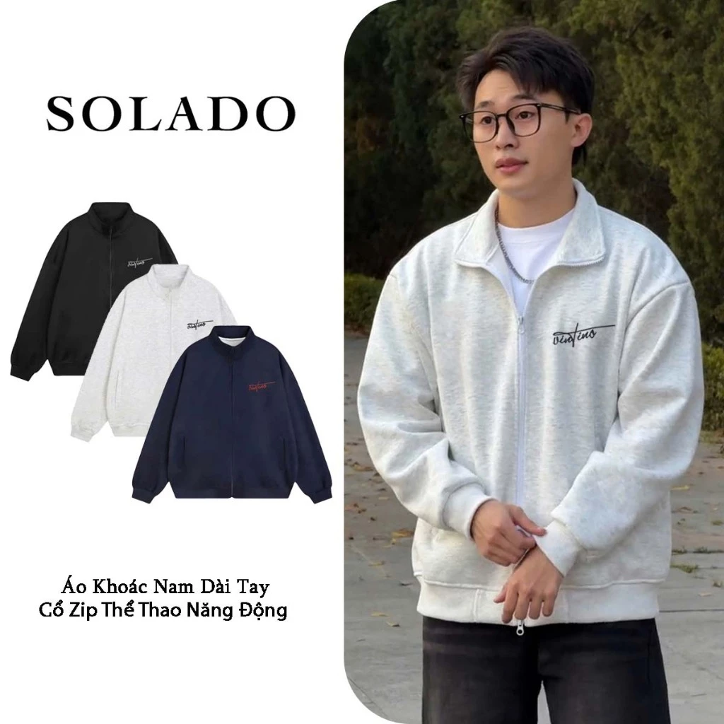 Áo Khoác Nam SOLADO Chất Nỉ 2Da Co Giãn Tốt Logo Thêu Nổi Phong Cách Trẻ Trung AKZ
