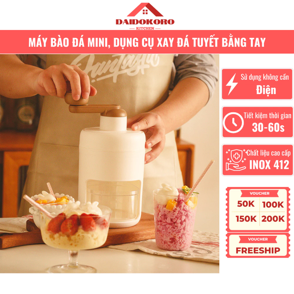 Máy Bào Đá Mini, Dụng Cụ Xay Đá Tuyết Quay Bằng Tay, Làm Đá Bào Cỡ Nhỏ Đa Năng, Tiện Dụng Gia Đình