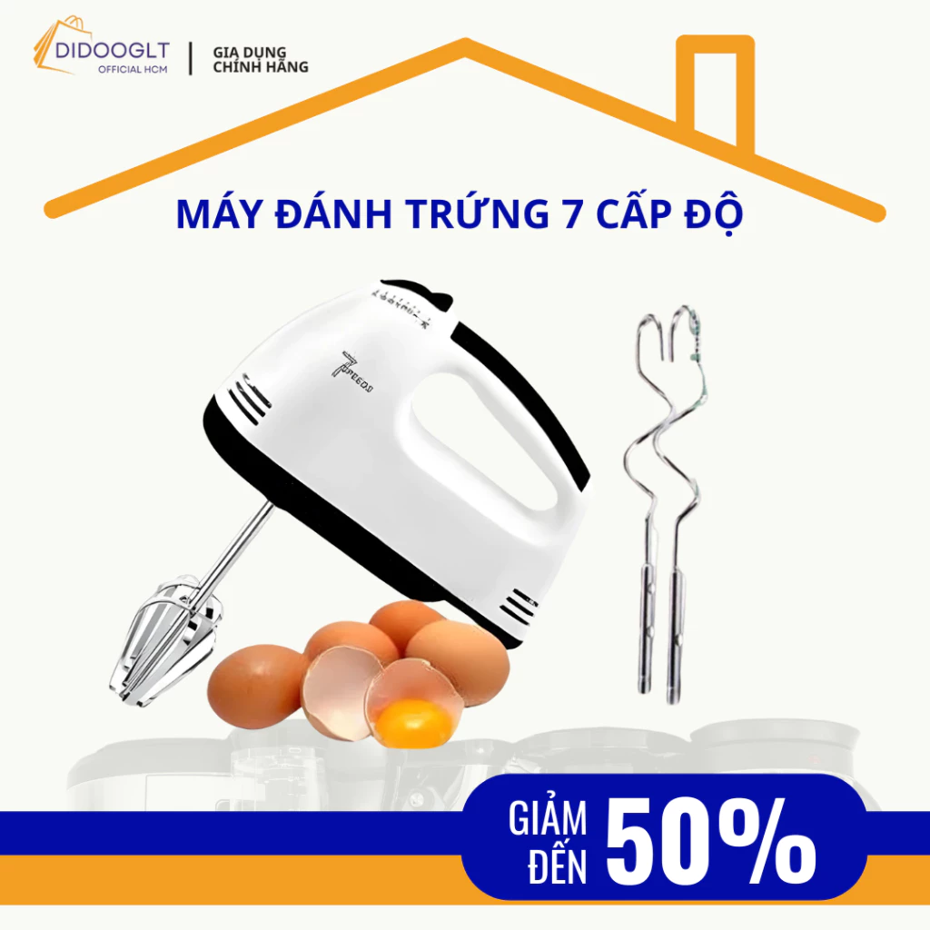 Máy đánh trứng cầm tay 7 Tốc Độ + Tặng Kèm 4 Đầu Đánh Trứng Cao Cấp, Hoạt Động Êm Ái tiện lợi dễ sử dung ( didooglt )