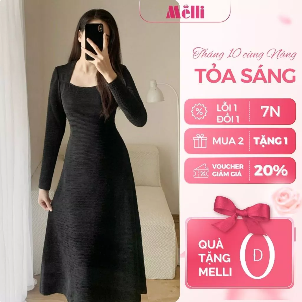 Váy ôm body đuôi cá dáng dài xốp nhăn co giãn, đầm nữ thiết kế dài tay sang trọng không lộ bụng V09