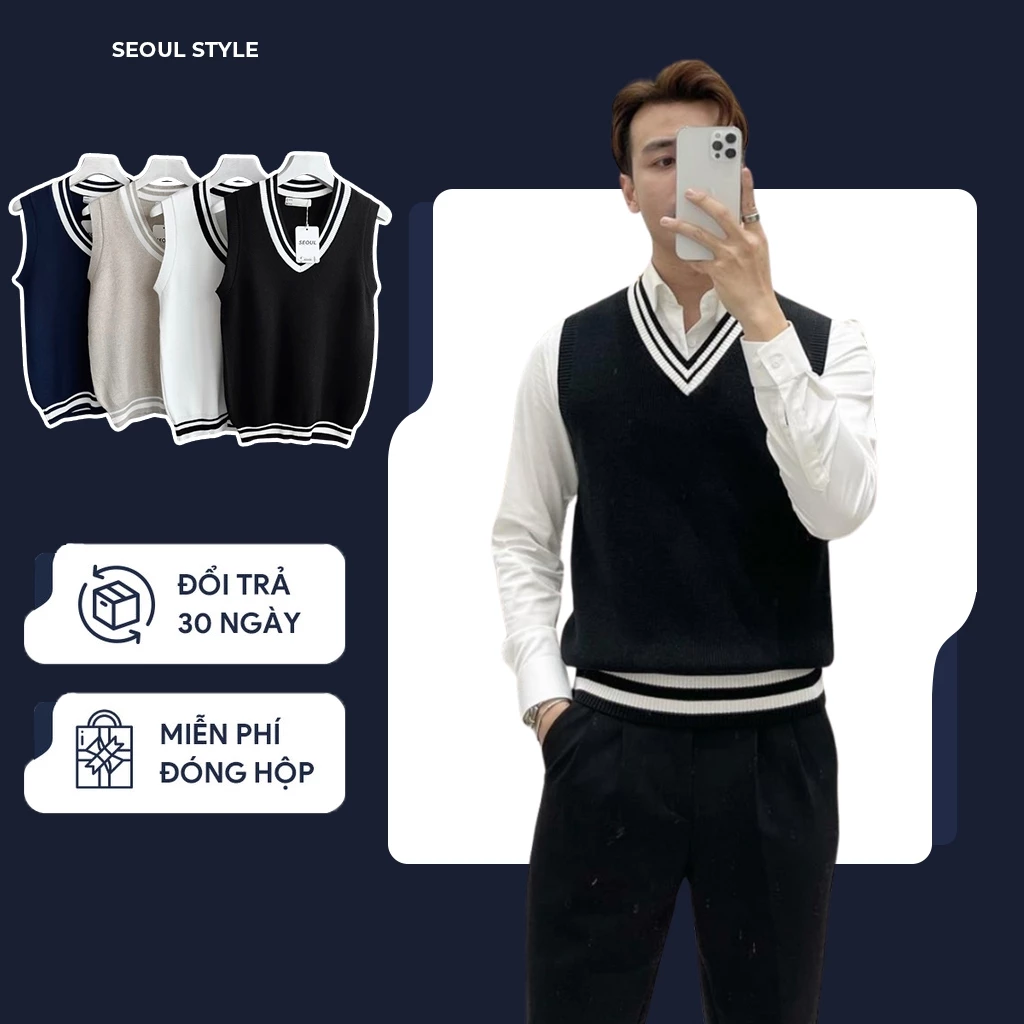 Áo gile SEOUL, chất len dệt lông cừu cao cấp, giữ ấm tốt, phong cách hàn quốc trẻ trung, thanh lịch