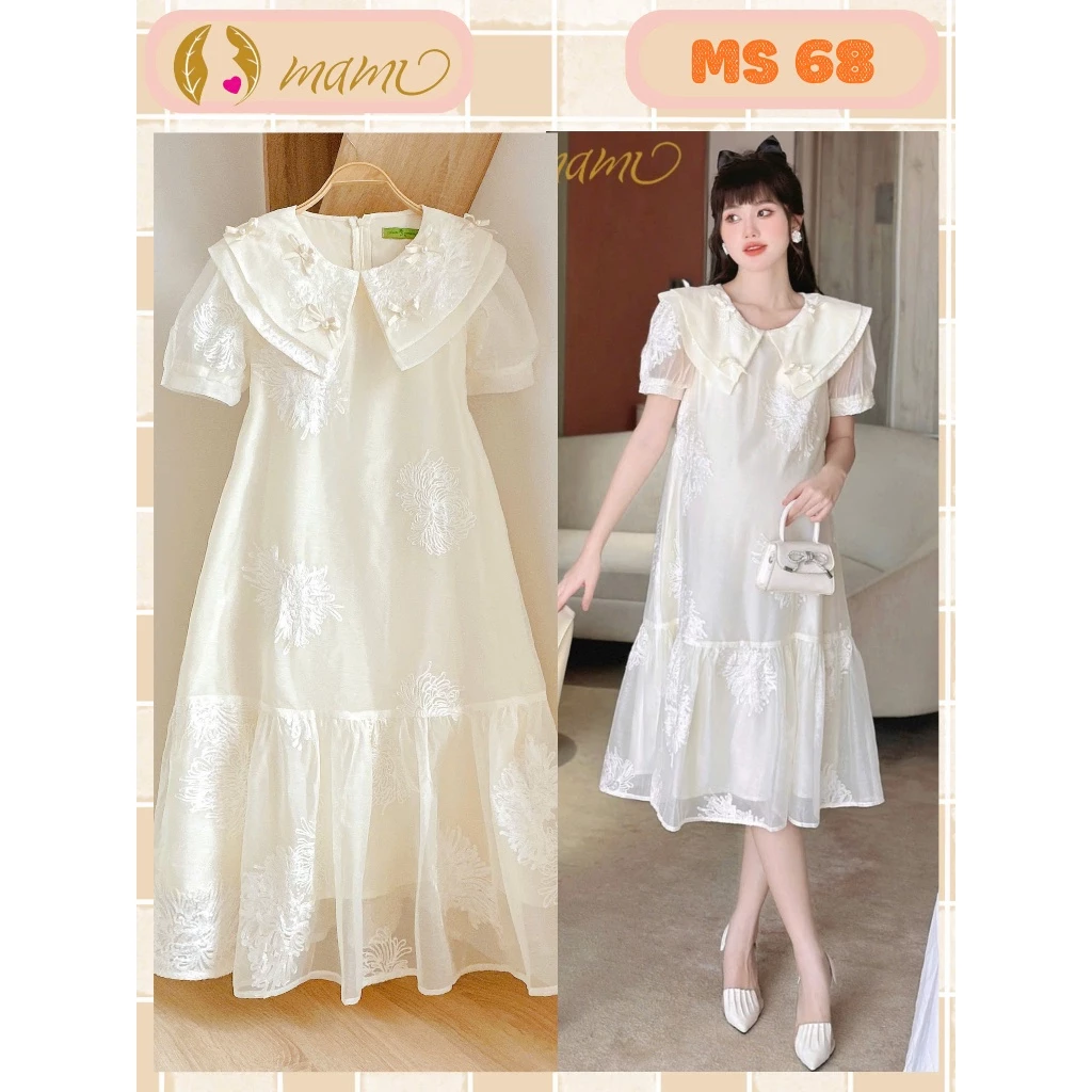 Đầm váy bầu đi tiệc MAMI MS34 đi làm đi chơi thiết kế cho mẹ bầu sang trọng chất liệu tơ thêu cao cấp