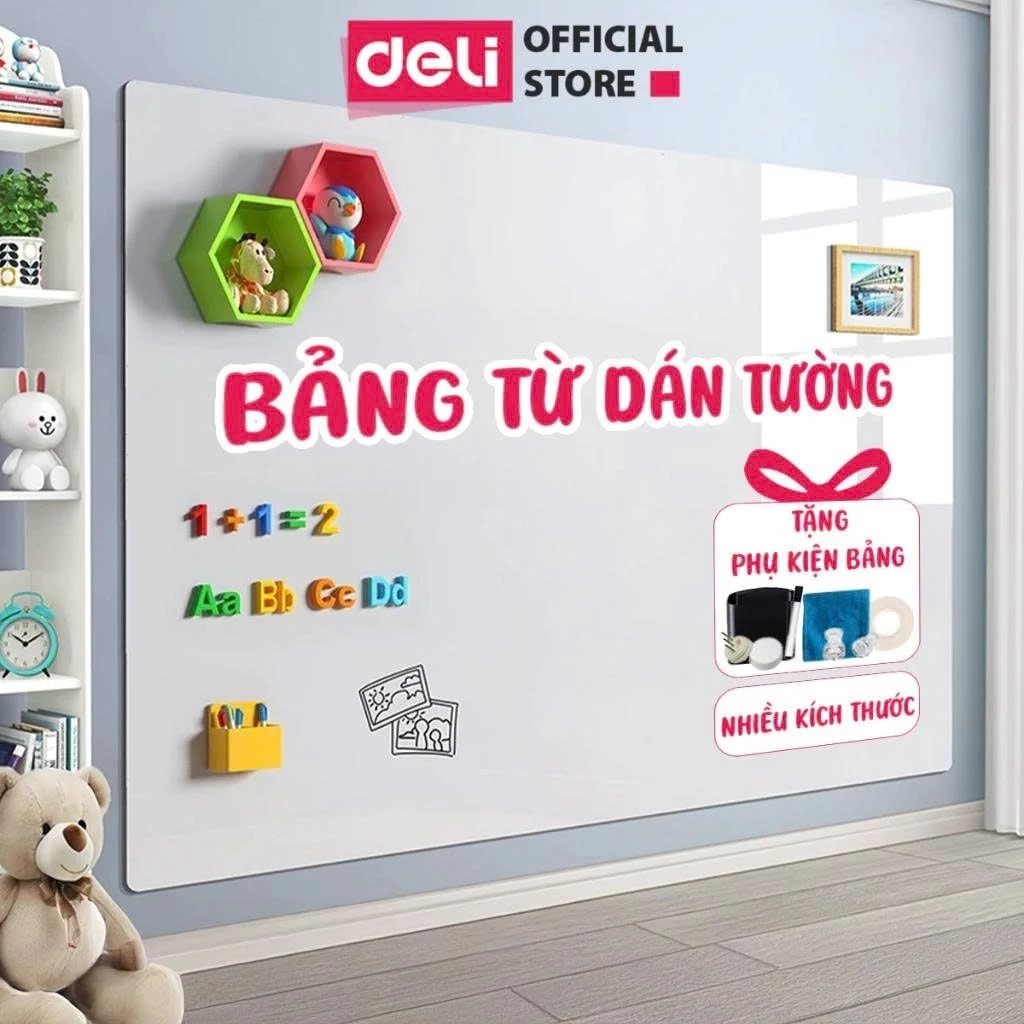 [VOUCHER 30%] Bảng Trắng Dán Tường DELI Bảng Từ Trắng Nhiều Kích Thước - Viết Bút Lông Phù Hợp Học Sinh Dễ Dán, Xoá Sạch
