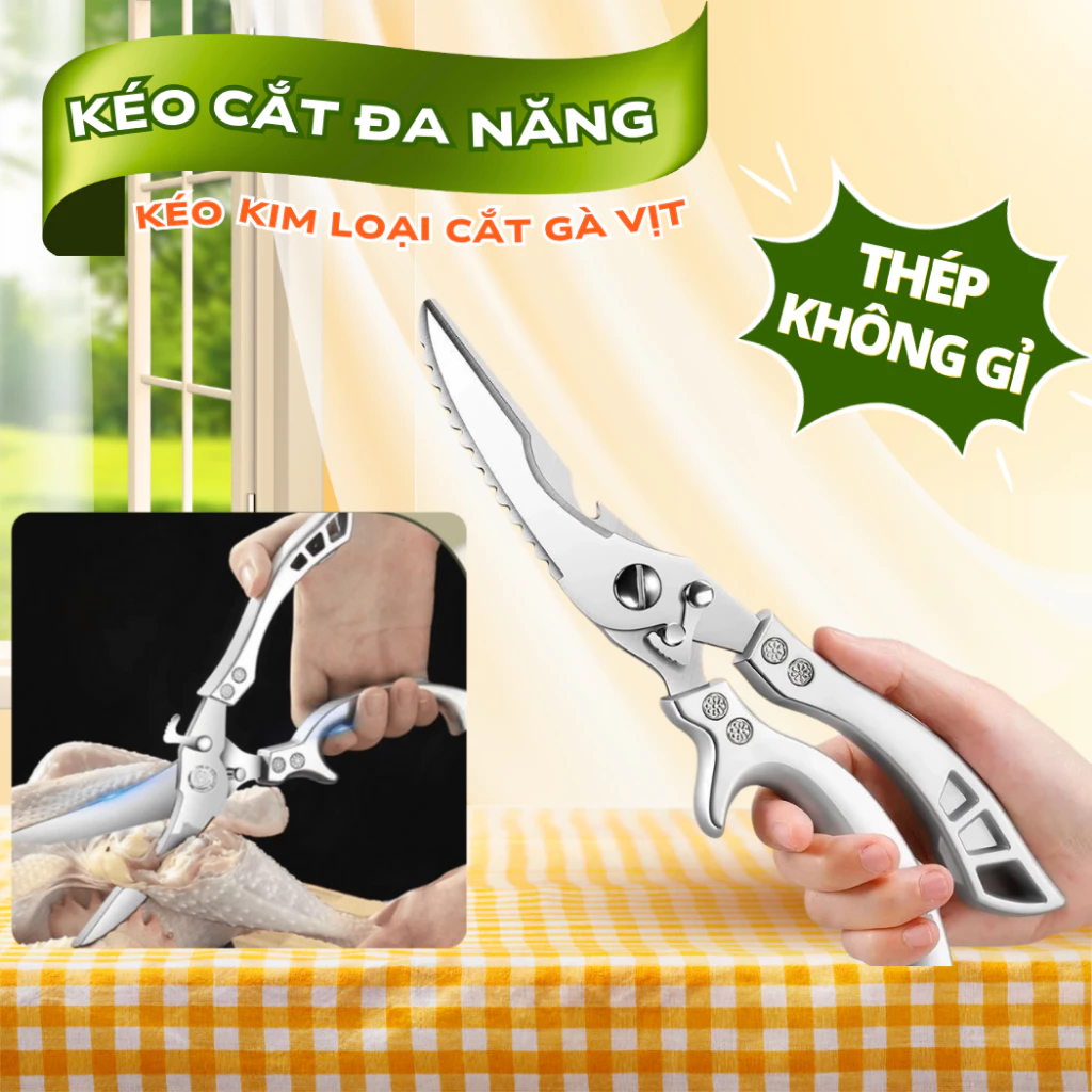 Kéo cắt gà vịt chuyên dụng, kéo cắt trợ lực đa năng bằng thép không gỉ cứng cáp siêu khỏe mở nắp bia
