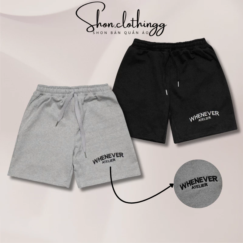 Quần Short Whenever Thêu Logo Dày Dặn Nỉ Chân Cua Dày Dặn Thoáng Mát Full Tem Tag Mạc
