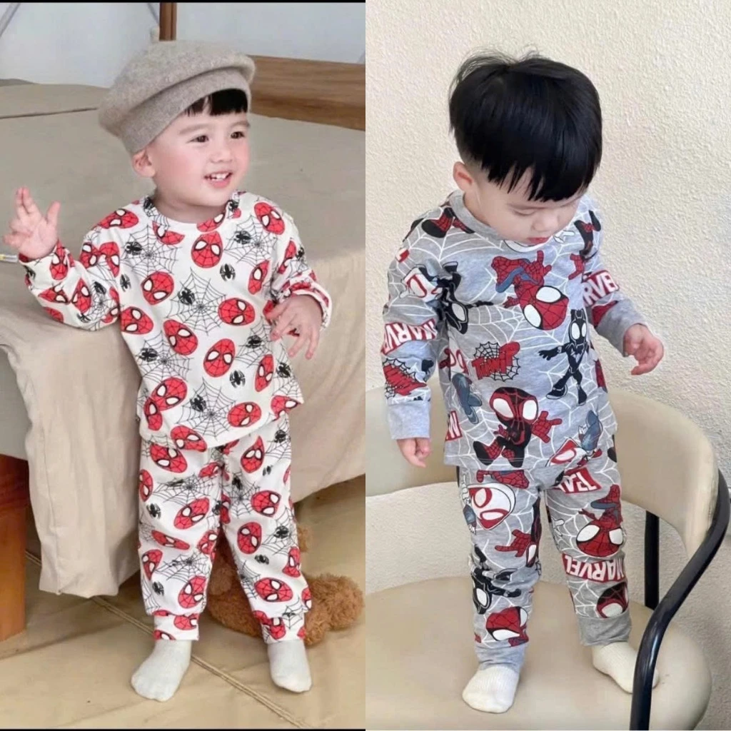 [8-18kg] Set đồ thu đông dài tay chất cotton mềm mịn, phong cách khoẻ mạnh cho bé trai in hình NGƯỜI NHỆN.